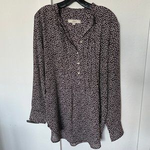 LOFT Vine Pintucked Tie Neck Tunic Blouse